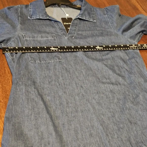 Denim Dress Blue V-Neck 3/4 Length Puff Sleeves Midi Dress NWT Size Large - Picture 4 of 11